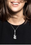 Polished 18K White Gold Diamond and Ruby Spinning Wheel   Guitar Necklace